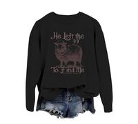 Women'S He Left The 99 To Find Me Lettering Print Casual Sweatshirt Round Neck Long Sleeve Hoodless Pullover Top Crew Neck Sweatshirts For Women Uk Gym (Black-A, S)
