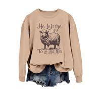 Women'S He Left The 99 To Find Me Lettering Print Casual Sweatshirt Round Neck Long Sleeve Hoodless Pullover Top Crew Neck Sweatshirts For Women Uk Gym (Khaki-A, S)