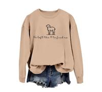 Women'S He Left The 99 To Find Me Lettering Print Casual Sweatshirt Round Neck Long Sleeve Hoodless Pullover Top Crew Neck Sweatshirts For Women Uk Gym (Khaki-B, M)