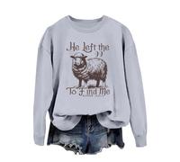Women'S He Left The 99 To Find Me Lettering Print Casual Sweatshirt Round Neck Long Sleeve Hoodless Pullover Top Crew Neck Sweatshirts For Women Uk Gym (Light Gray-A, XXL)