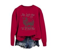 Women'S He Left The 99 To Find Me Lettering Print Casual Sweatshirt Round Neck Long Sleeve Hoodless Pullover Top Crew Neck Sweatshirts For Women Uk Gym (Red-A, L)