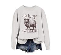 Women'S He Left The 99 To Find Me Lettering Print Casual Sweatshirt Round Neck Long Sleeve Hoodless Pullover Top Crew Neck Sweatshirts For Women Uk Gym (White-A, XL)