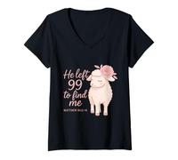 Womens He Left The 99 to Rescue Me - Inspirational Christian V-Neck T-Shirt