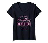 Women's He Made Everything Beautiful in Its Time Ecclesiastes 3:11 V-Neck T-Shirt