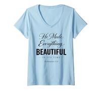 Women's He Made Everything Beautiful in Its Time Ecclesiastes 3:11 V-Neck T-Shirt