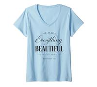 Women's He Made Everything Beautiful in Its Time Ecclesiastes 3:11 V-Neck T-Shirt