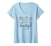 Womens He Makes Everything Beautiful in His Time Here I Am Send Me V-Neck T-Shirt