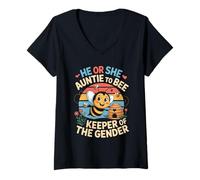 Womens He Or She Auntie To Bee Keeper Of The Gender V-Neck T-Shirt