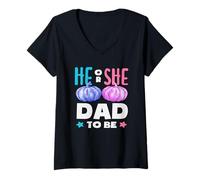 Women's He Or She Dad to Be Pumpkin Halloween Gender Reveal Fall V-Neck T-Shirt