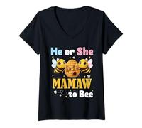 Women's He or She Mamaw to Bee - Gender Reveal What Will It Bee V-Neck T-Shirt