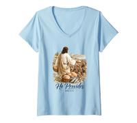 Women's He Provides John 6 Christian Faith Design V-Neck T-Shirt