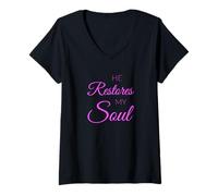 Women's He Restores My Soul Bible Verse Lord God Jesus Scripture Art V-Neck T-Shirt