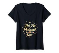 Women's He’s My Midnight Kiss Elegant Dreamy Romantic Valentine V-Neck T-Shirt