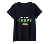 Womens He’s My Trick - Matching Halloween Shirts for Couples V-Neck T-Shirt