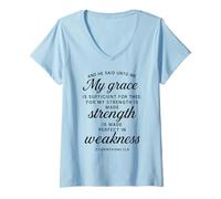 Womens He Said Unto Me My Grace is Sufficient 2 Corinthians 12:9 V-Neck T-Shirt