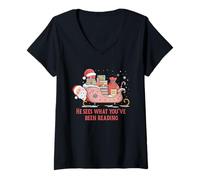 Womens He sees What You've Been Reading Bookish Funny Christmas V-Neck T-Shirt