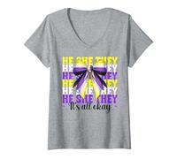 Womens He She They It's All Okay Nonbinary Flag Pride LGBTQ Girl V-Neck T-Shirt