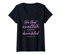 Women's He that Exalteth Himself Shall Be Humbled Matthew 23:12 Pray V-Neck T-Shirt