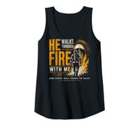 Women's He Walks Through The Fire with Me Psalm 23 4 Firefighter Tank Top