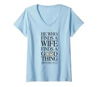 Womens HE WHO FINDS A GOOD WIFE | Christian Couples | Him V-Neck T-Shirt