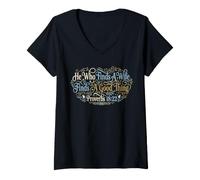 Women's He Who Finds A Wife Finds A Good Thing Proverbs 18:22 V-Neck T-Shirt
