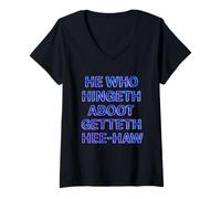 Womens He Who Hingeth Aboot Getteth HEE Haw Funny Scottish Slang V-Neck T-Shirt