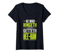 Women's He Who Hingeth Aboot Getteth HEE Haw Scottish Banter V-Neck T-Shirt