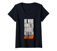 Women's He Who Hingeth Aboot Getteth HEE Haw Scottish Banter V-Neck T-Shirt