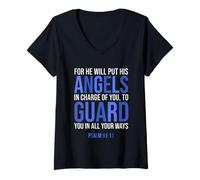 Womens He Will Put His Angels in Charge of You Psalm 91 11 V-Neck T-Shirt