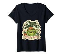 Women's Head Gardener Lettuce Get Growing Funny Vegetable Gardening V-Neck T-Shirt