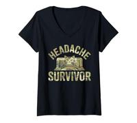 Womens Head Hurts Cat Headache Survivor V-Neck T-Shirt