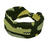 Women's Headband, Cute Green Gator Crocodile Pattern Wide Hairband, Elastic Non-Slip Headband, Twist Knotted Sport Workout Head Wrap, Hair Accessories