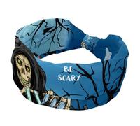 Women's Headband, Elastic Non-Slip Headband, Halloween Party Invitation Card Skull Sickle Ghost Wide Hairband, Twist Knotted Sport Workout Head Wrap, Hair Accessories