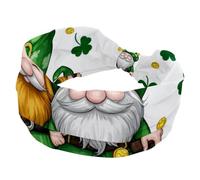 Women's Headband, Elastic Non-Slip Headband, Wide Hairband, St. Patrick's Four-Leaf Clover Gnomes Twist Knotted Sport Workout Head Wrap, Hair Accessories