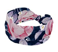 Women's Headband, Hand Drawn Pink Rose Elastic Non-Slip Headband, Wide Hairband, Twist Knotted Sport Workout Head Wrap, Hair Accessories
