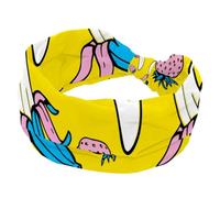 Women's Headband, Summer Food Banana Strawberry Art Pattern Wide Hairband, Elastic Non-Slip Headband, Twist Knotted Sport Workout Head Wrap, Hair Accessories