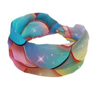 Women's Headbands, Mermaid Magic Rainbow Scales Pattern Soft Wide Headband, Non Slip Hairbands, Elastic Hair Band, Twisted Knot Turban Headwrap