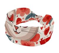 Women's Headbands, Soft Wide Headband, Cartoon Cat Red Love Hearts Flower Non Slip Hairbands, Elastic Hair Band, Twisted Knot Turban Headwrap