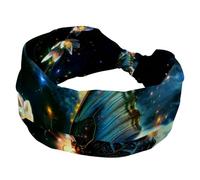 Women's Headbands Twisted Cross Hairband Flowers with Butterfly in the Universe Sparkle Trail Soft Sweat Hairbands Elastic Wide Headband, Hair Accessory