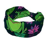 Women's Headbands, Twisted Cross Hairband, Funny Cartoon Frogs with Lotus Soft Sweat Hairbands, Elastic Wide Headband, Hair Accessory