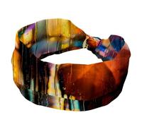 Women's Headbands Twisted Cross Hairband Soft Sweat Hairbands Rainy Day Colorful Umbrellas on the Street Elastic Wide Headband, Hair Accessory