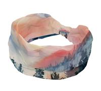 Womens Headbands Watercolor Landscape with Forest Mountains Sunrise Elastic Head Bands Non Slip Wide Hairband Turban Headband for Workout Yoga Sport Running