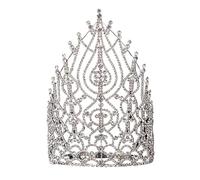 Women's Headdresses,Hair Jewelry Crown Tiaras for Women Beauty Pageant Crown Rhinestone Pageant Tall Crowns Crystal Adjust Contour Band Miss Big Tiara(Silver)
