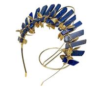 Women's Headdresses,Hair Jewelry Crown Tiaras for Women Black Crystal Witch Crown, Smoky Quartz Crystal Crown, Alt Bridal Tiara, Goth, Tarot, Renaissance Faire, Photoshoot Tiara(GOLD Blue)