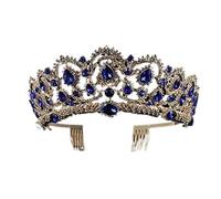 Women's Headdresses,Hair Jewelry Crown Tiaras for Women European Blue Crystal Crown Gold Vintage Rhinestone Pageant Roy