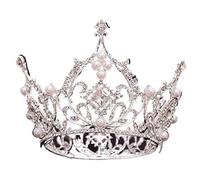 Women's Headdresses,Hair Jewelry Crown Tiaras for Women Large Full Circle Rhinestones Princess Tiara and Crown Bride Headpiece Wedding Hair Jewelry Accessories(Silver)