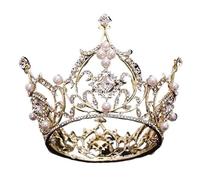 Women's Headdresses,Hair Jewelry Crown Tiaras for Women Large Full Circle Rhinestones Princess Tiara and Crown Bride Headpiece Wedding Hair Jewelry Accessories(Gold)