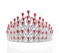 Women's Headdresses,Hair Jewelry Crown Tiaras for Women Luxury Crystal King Queen Wedding Bridal Tiaras and Crowns Hair Accessories Jewelry Rhinestone Prom Party Diadem Headband Gift(Silver Red)