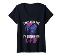 Womens Headphone Korean Pop Can't Hear You I'm Listening To K-Pop V-Neck T-Shirt