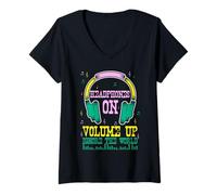 Women's Headphones on Volume up Ignore the World DJ Disc Jockey V-Neck T-Shirt